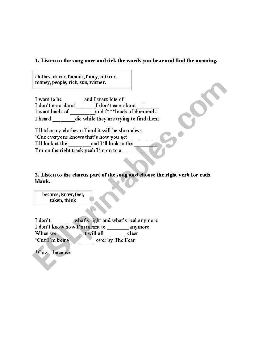 The Fear - Lily Allen song exercises