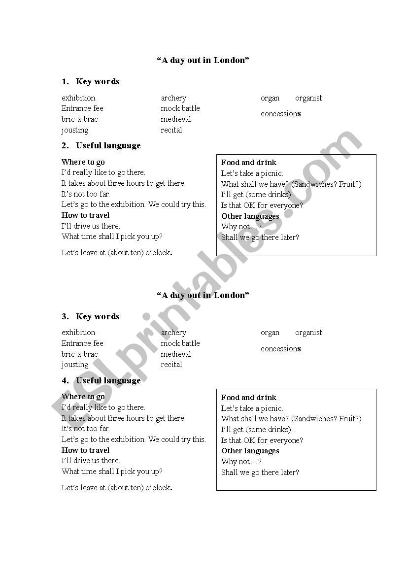  travela day out in London worksheet