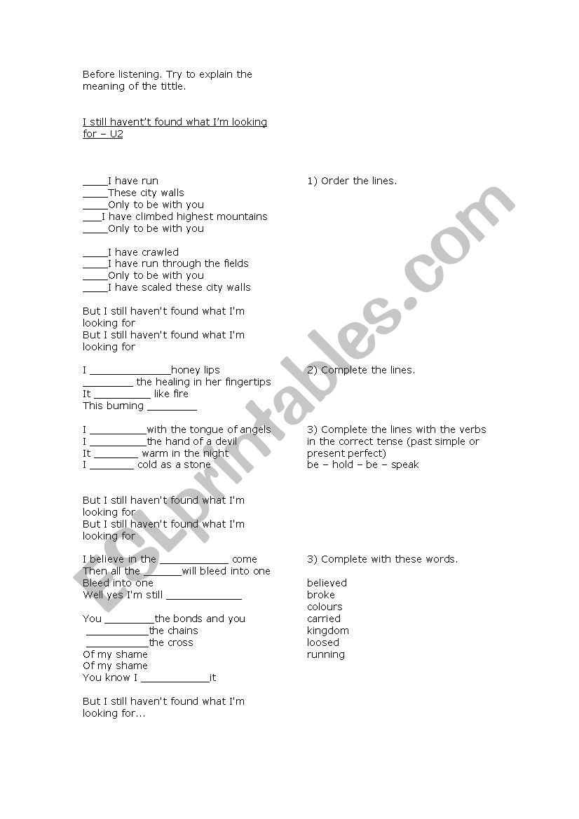 I still haven´t found - ESL worksheet by pilusa