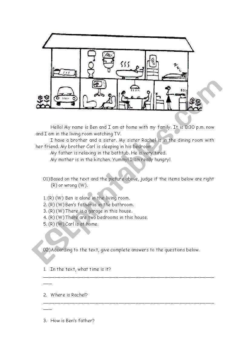 Reading comprehension - parts of the house