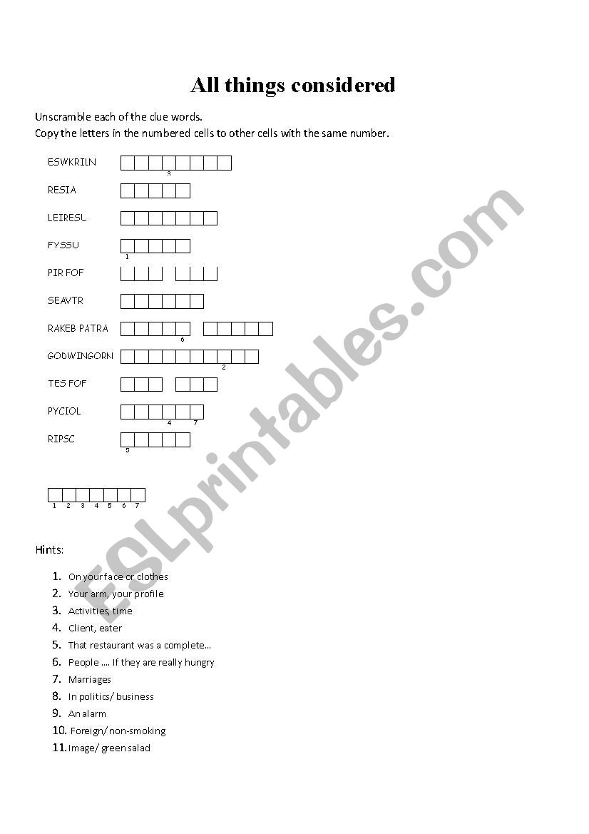 Vocabulary review worksheet