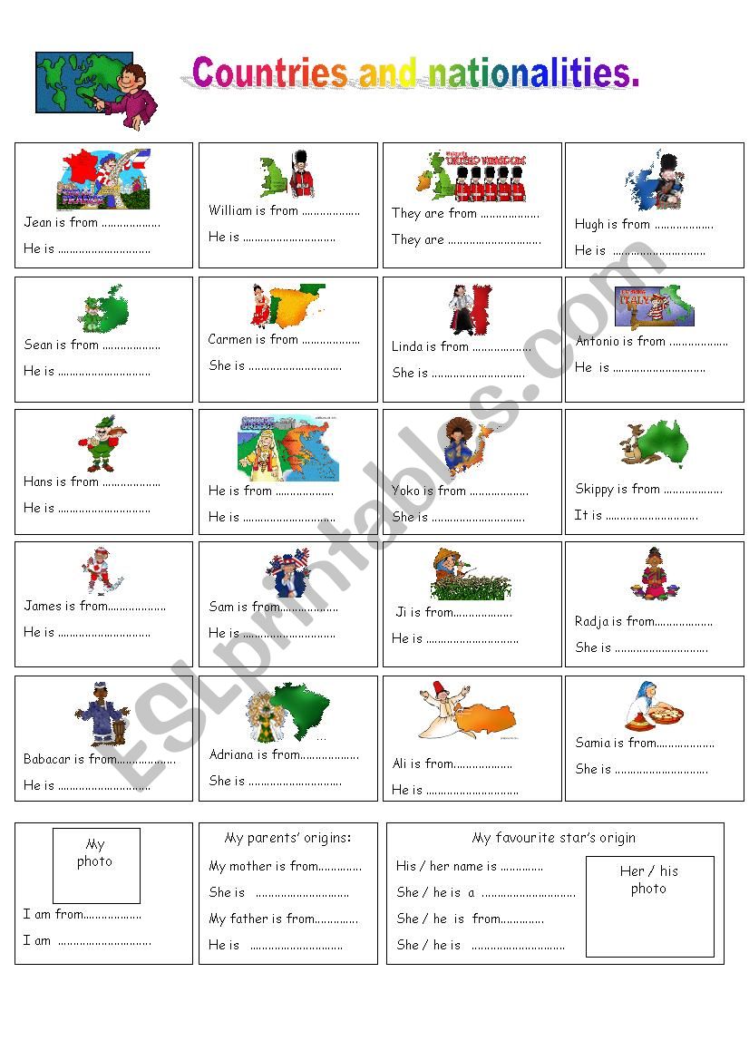 countries and nationalities worksheet