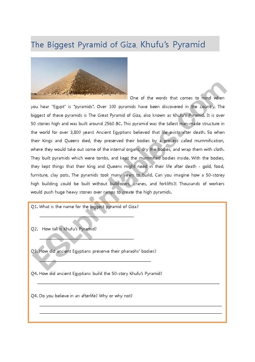 The Biggest Pyramid Of Giza, Khufu´s Pyramid - ESL Worksheet By Damosso