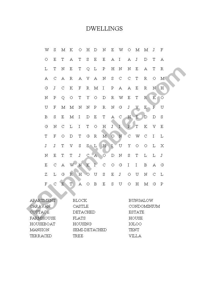 Dwellings worksheet