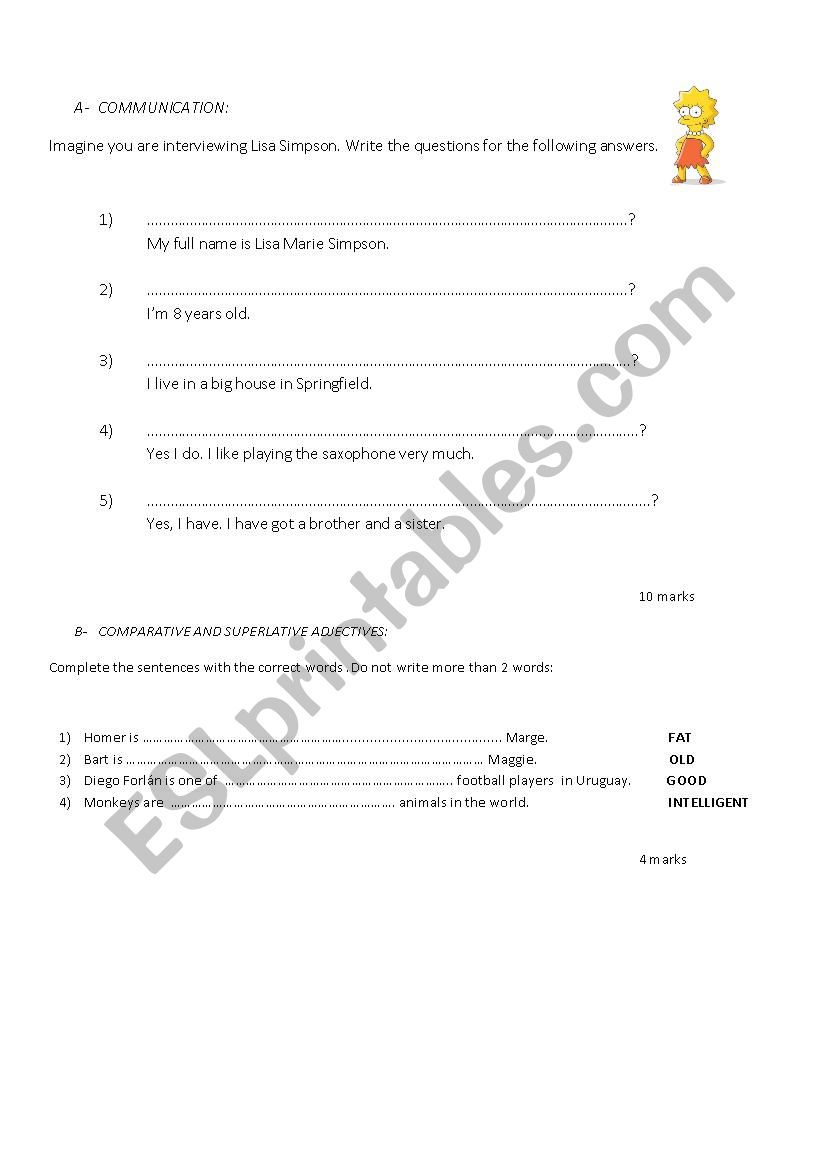 assessment for communication and comparative-superlative adjectives