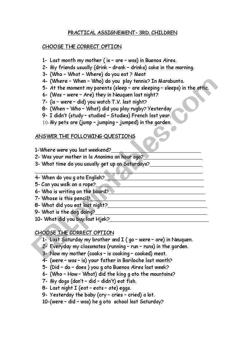 questionaire 3rd. children worksheet