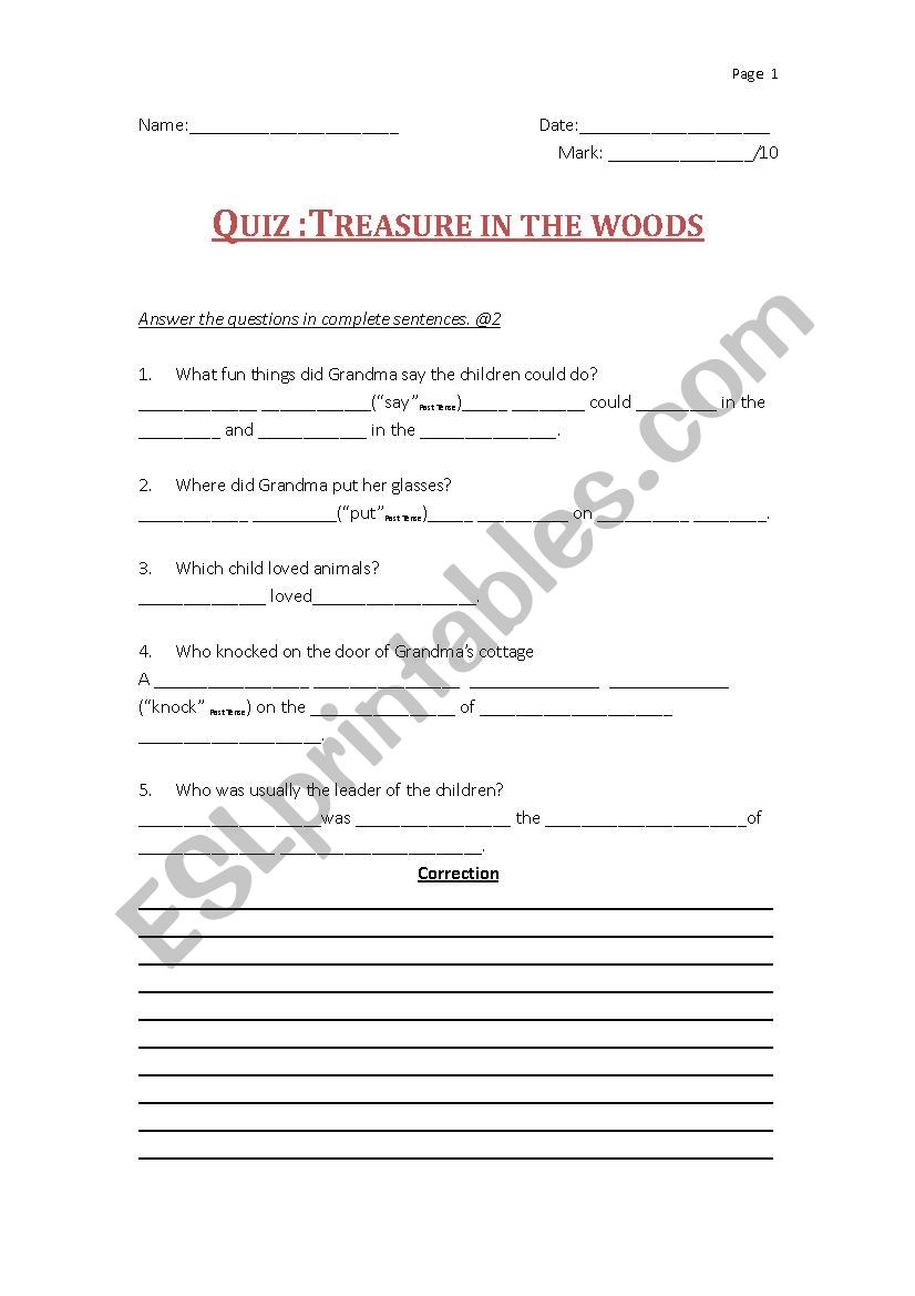 Treasure in the woodss quizzes