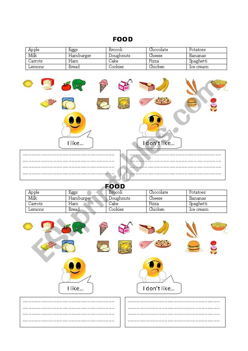 FOOD I LIKE - ESL worksheet by gabita14