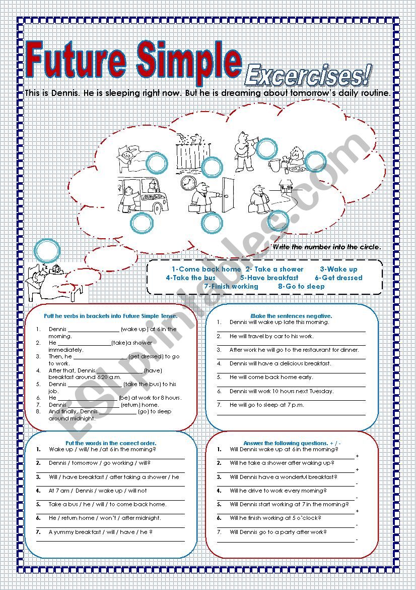 FUTURE SIMPLE AND DAILY ROUTINE EXERCISES ESL Worksheet By Sonyta04