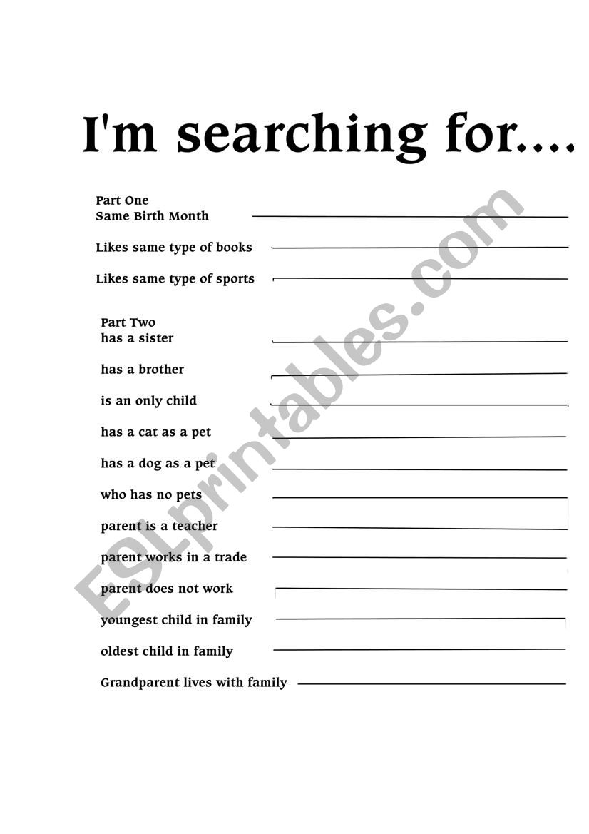 About me and About you worksheet