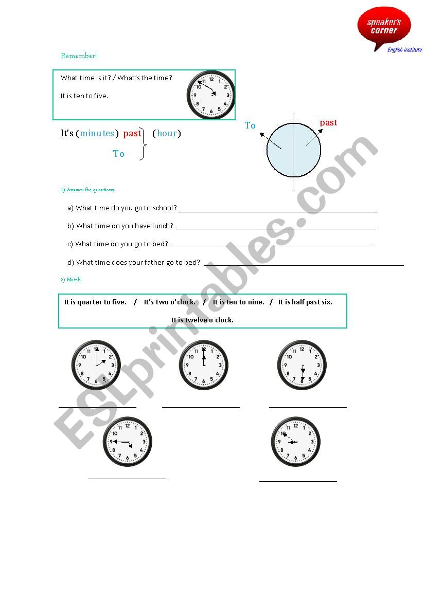 Telling the time worksheet