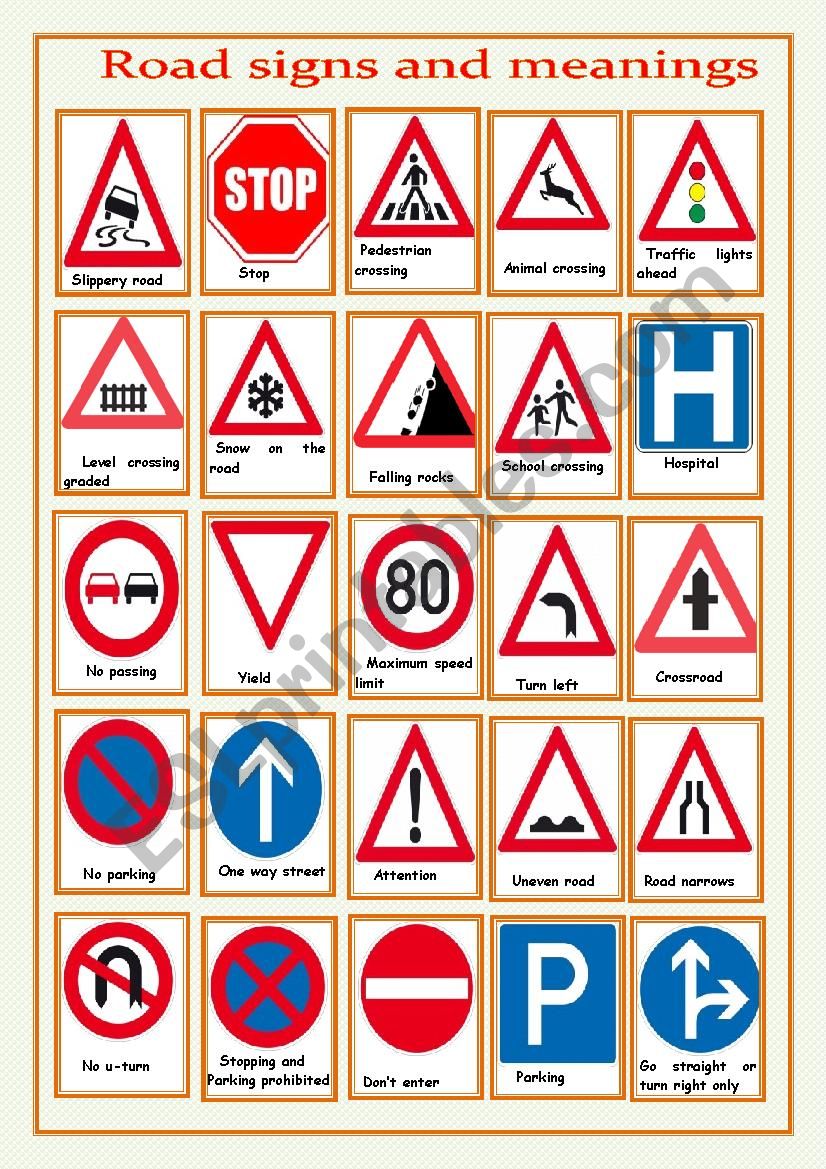 road signs and meanings worksheet