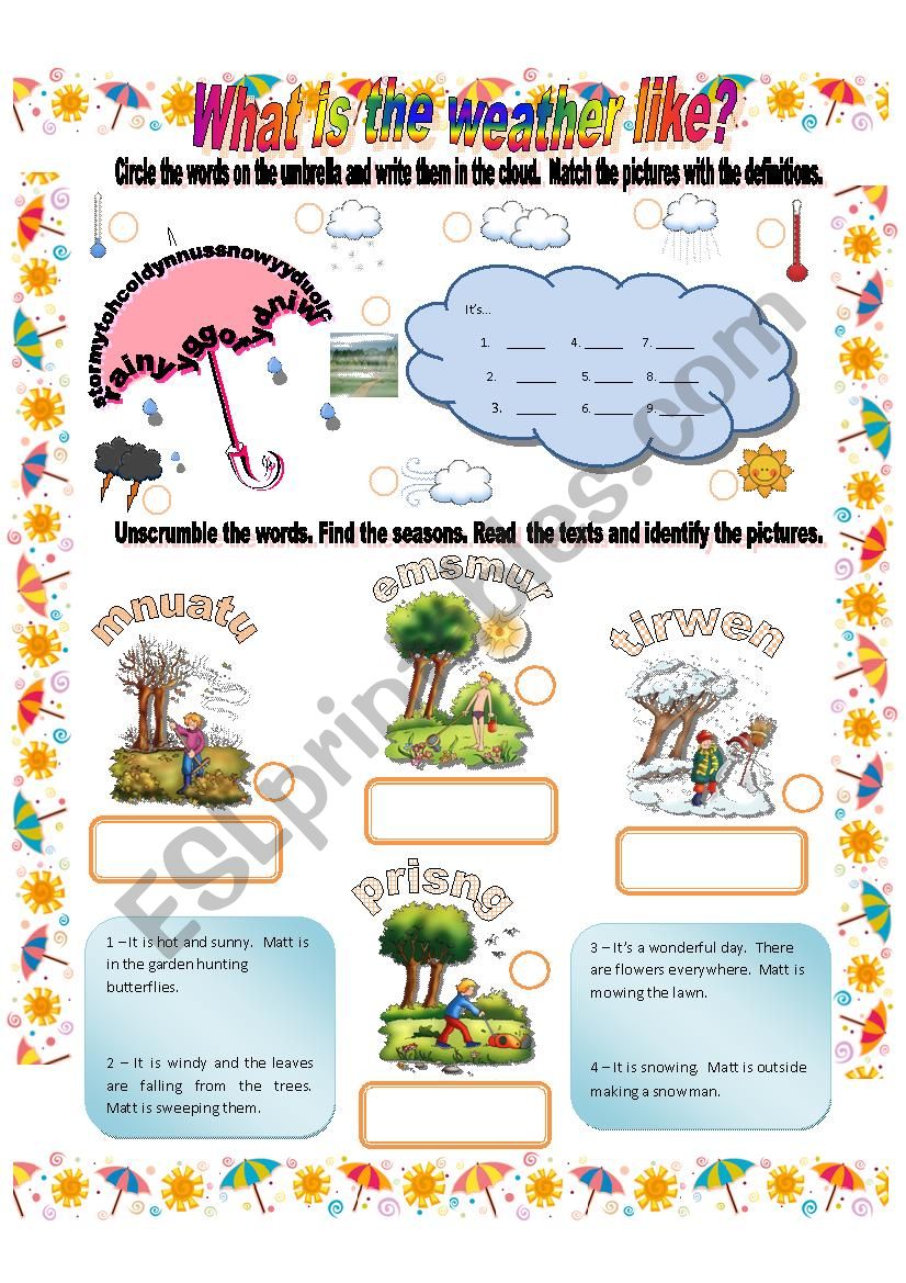 What´s the weather like? - ESL worksheet by agathachristiefan