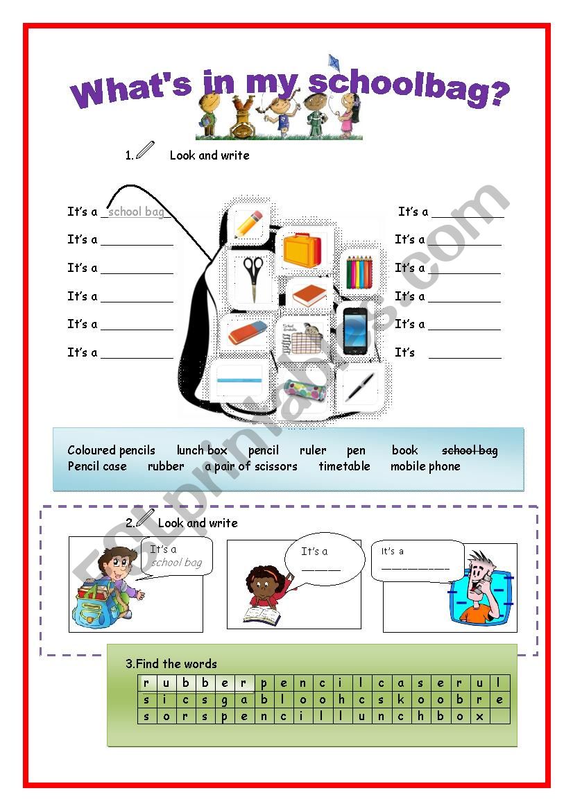 What´s In My Schoolbag? - ESL Worksheet By Sarah B