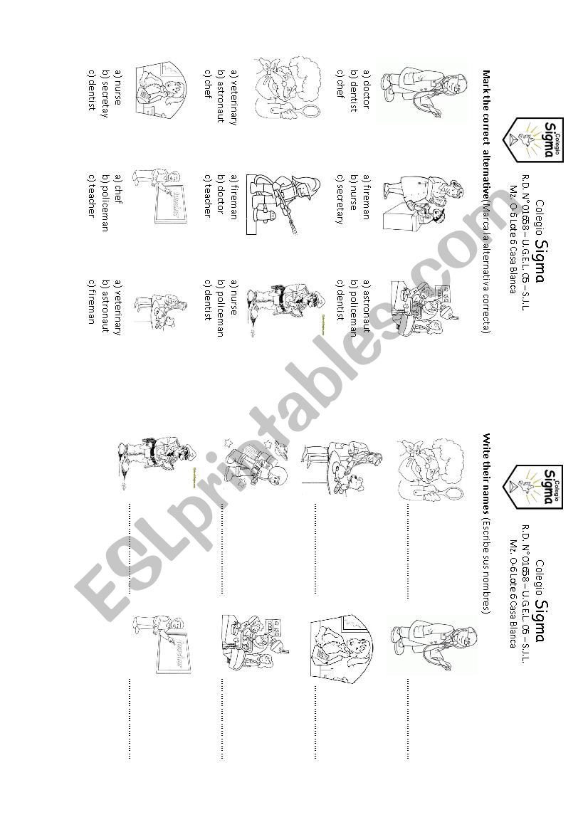 occupations worksheet