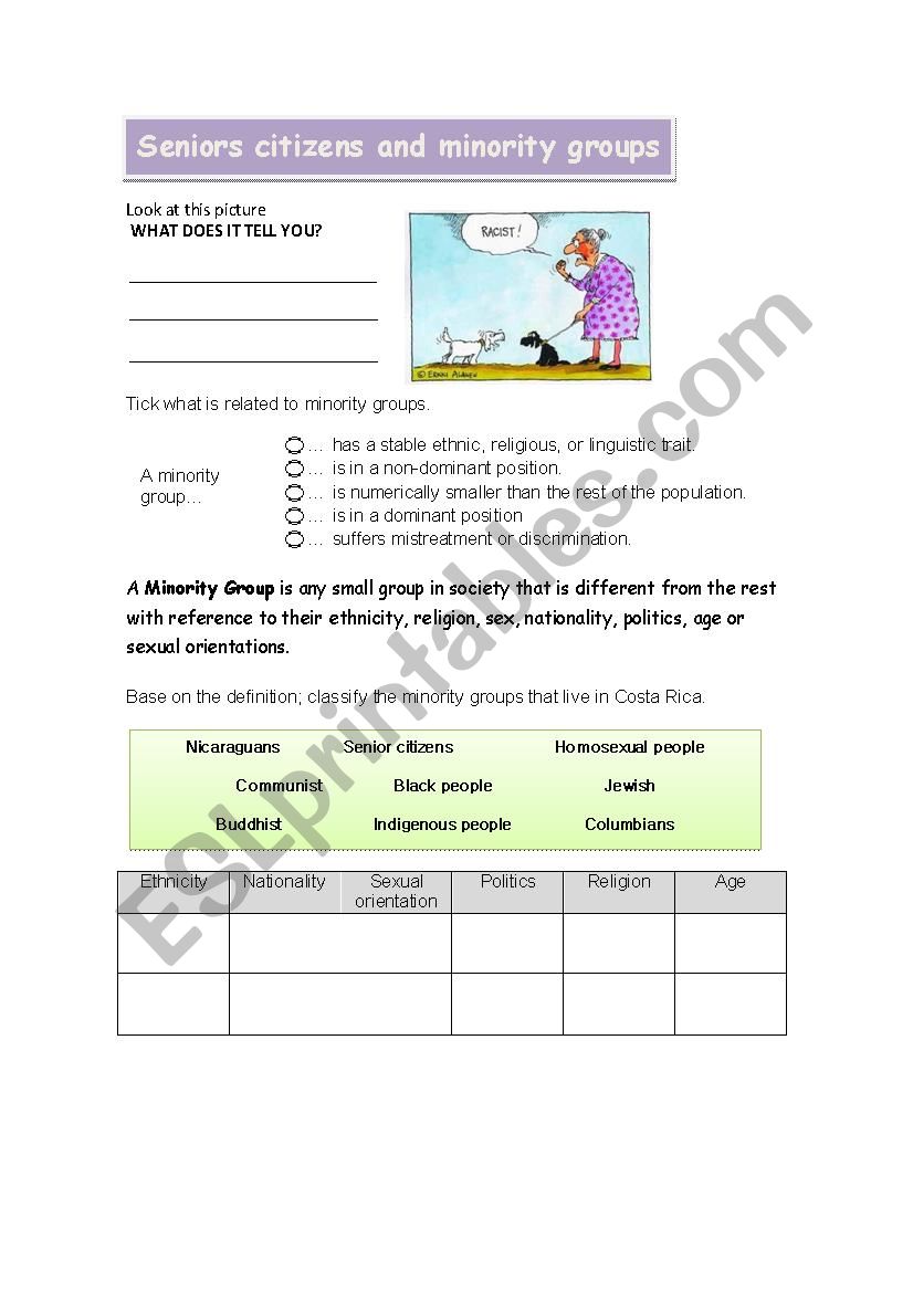 Senior citizens and minority groups