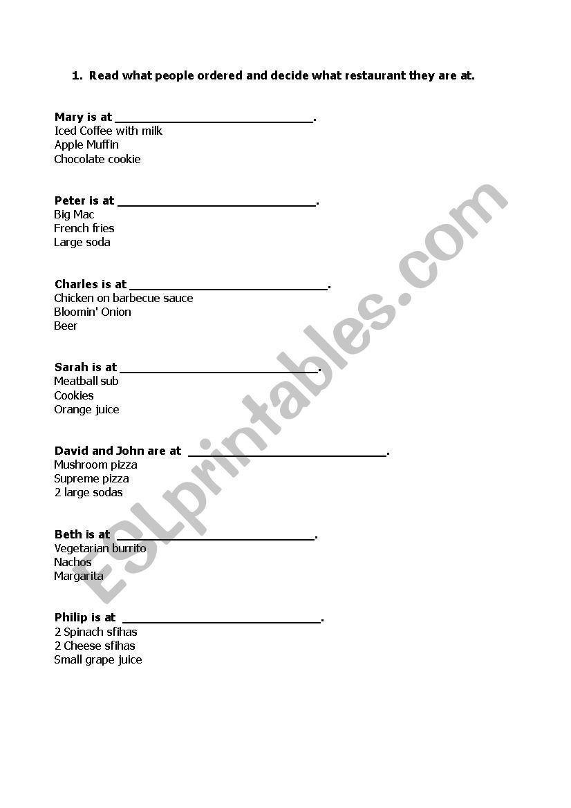 Where are they eating? worksheet