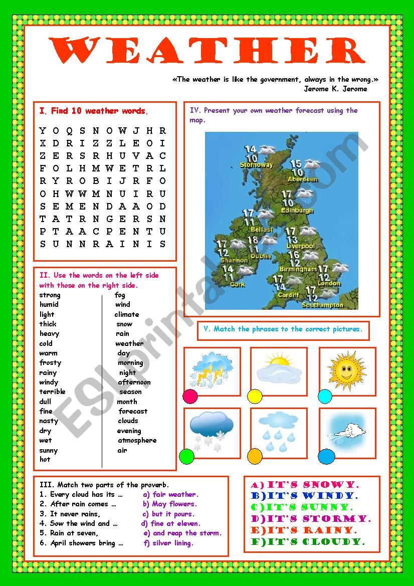 Weather ESL Worksheet By Kosamysh