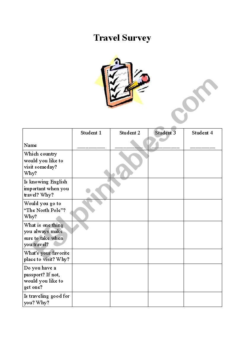 Travel Survey worksheet