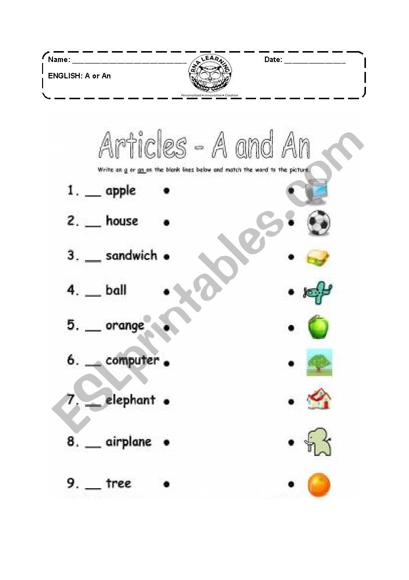 a or an worksheet