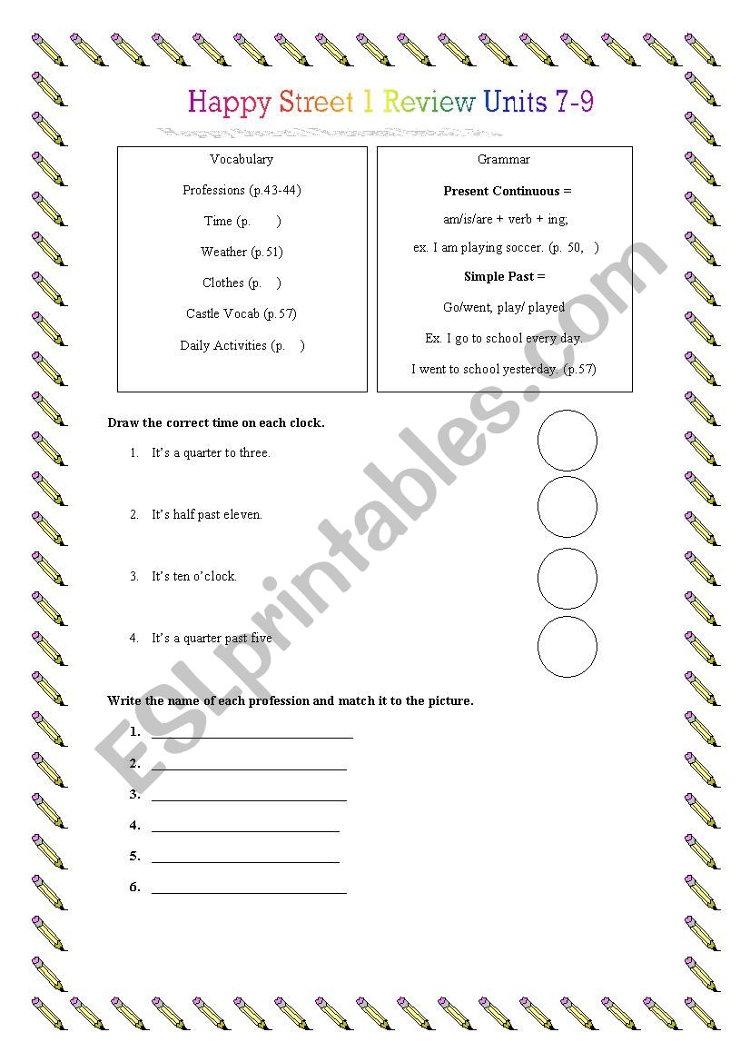 Happy Street 1 Review for test covering lesson 7-9