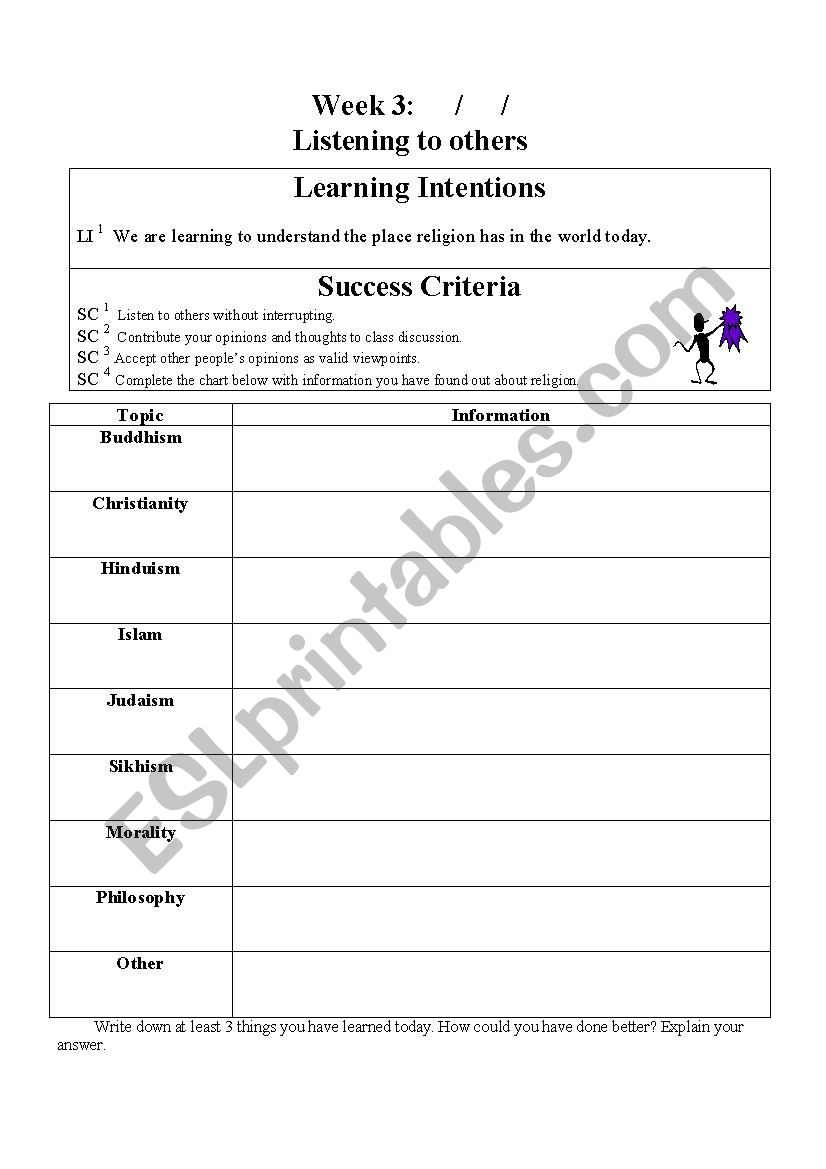 Belief 3 worksheet