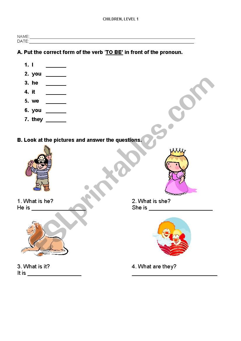 Subject pronouns and verb TO  BE