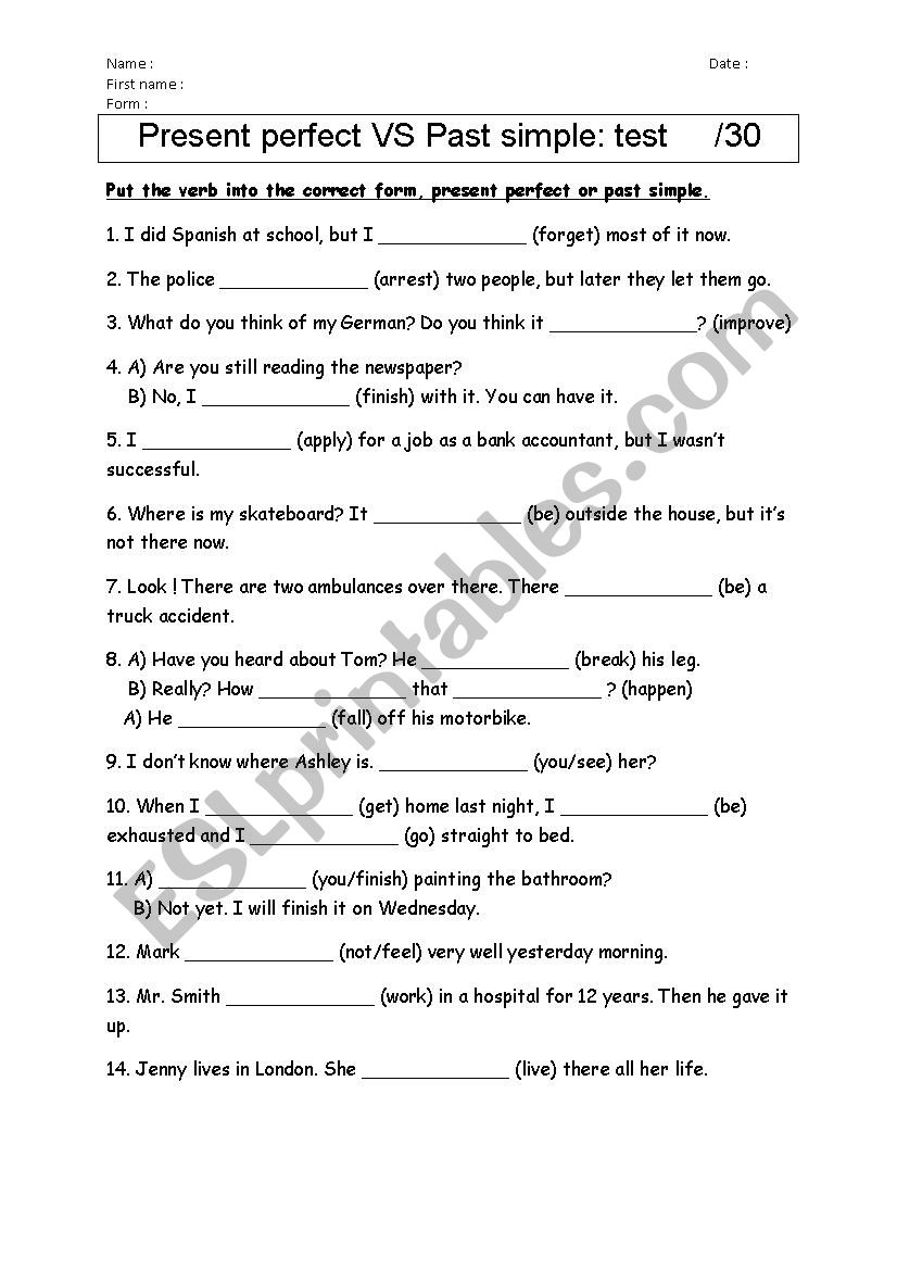 Present perfect VS Past simple - ESL worksheet by romainjerome