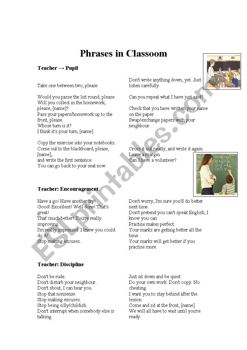 phrases in classroom - ESL worksheet by aicha69