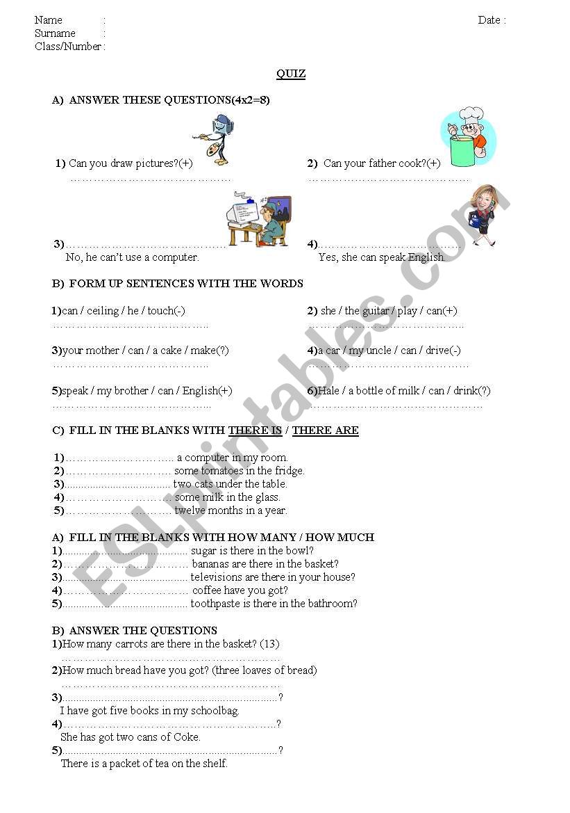 quiz for 6th grade1 worksheet