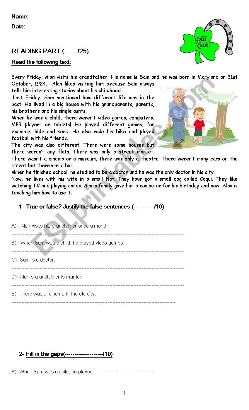 Now and Then worksheet