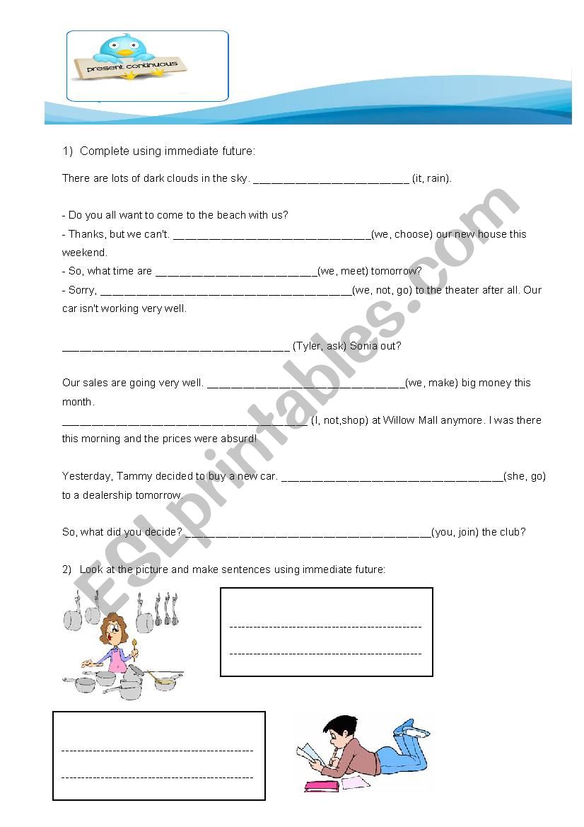 immediate future worksheet