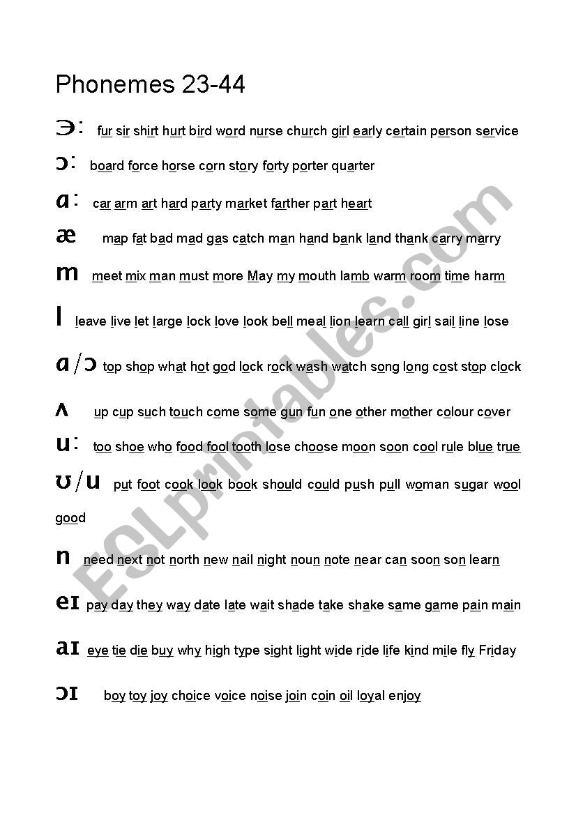 Phonemes 23-44 worksheet