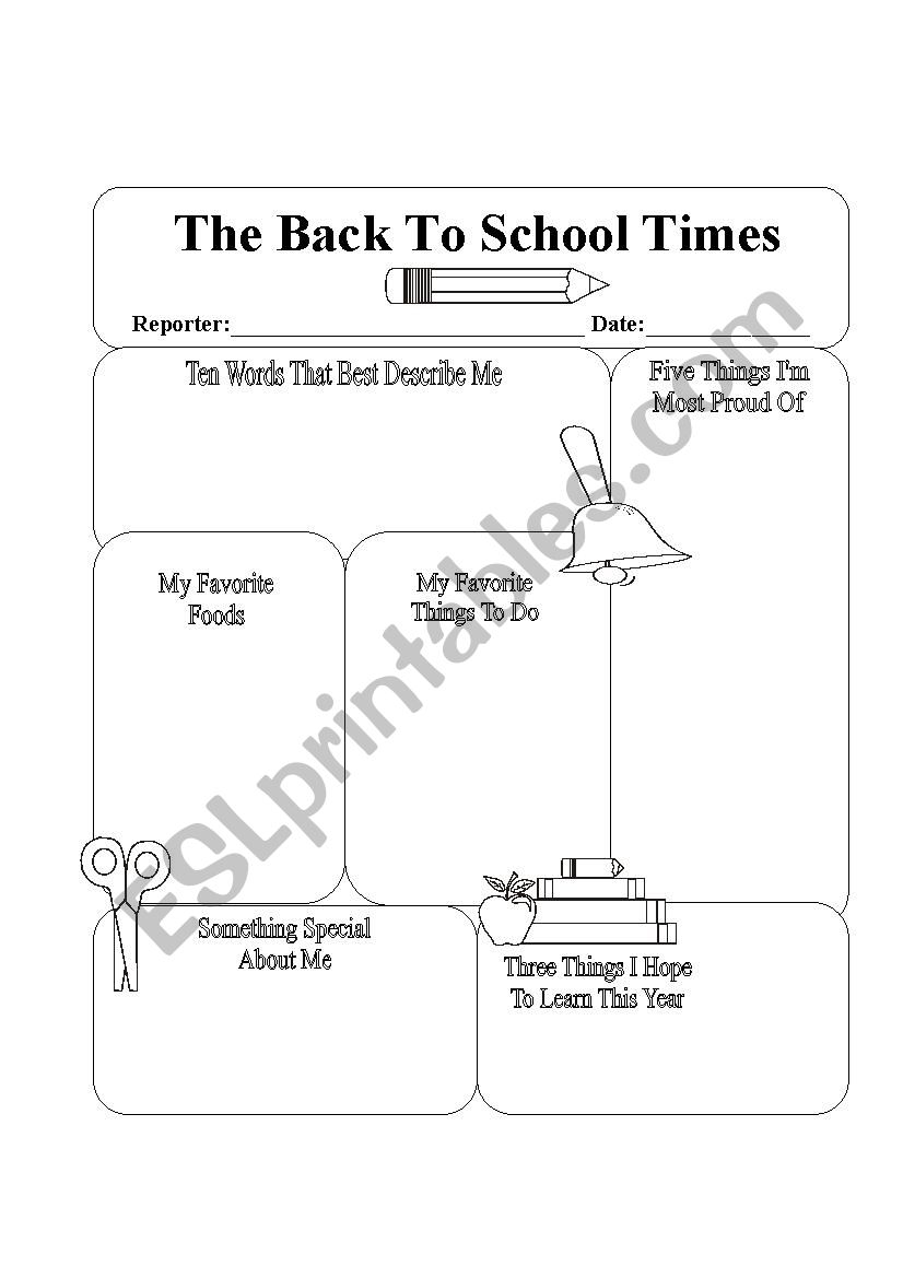 Back to school activities worksheet