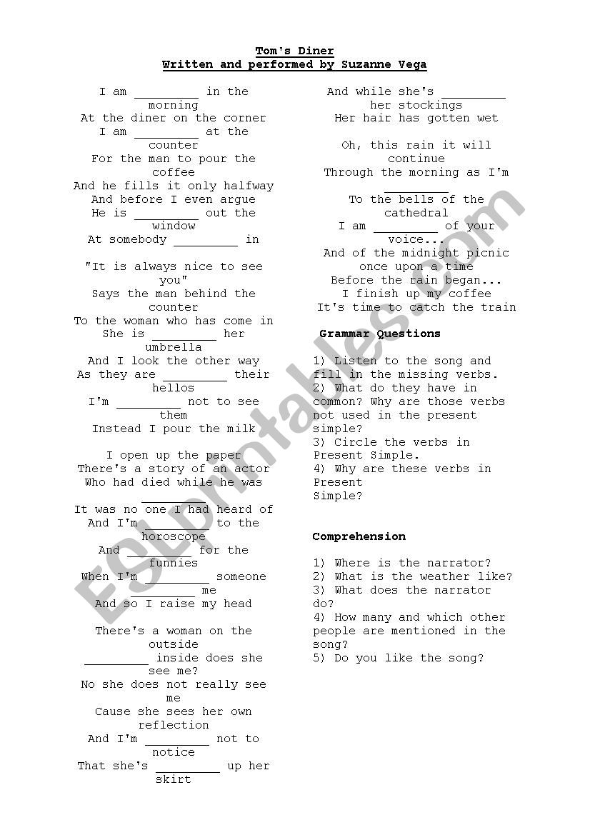 Toms Diner - Present Continuous vs. Present Simple