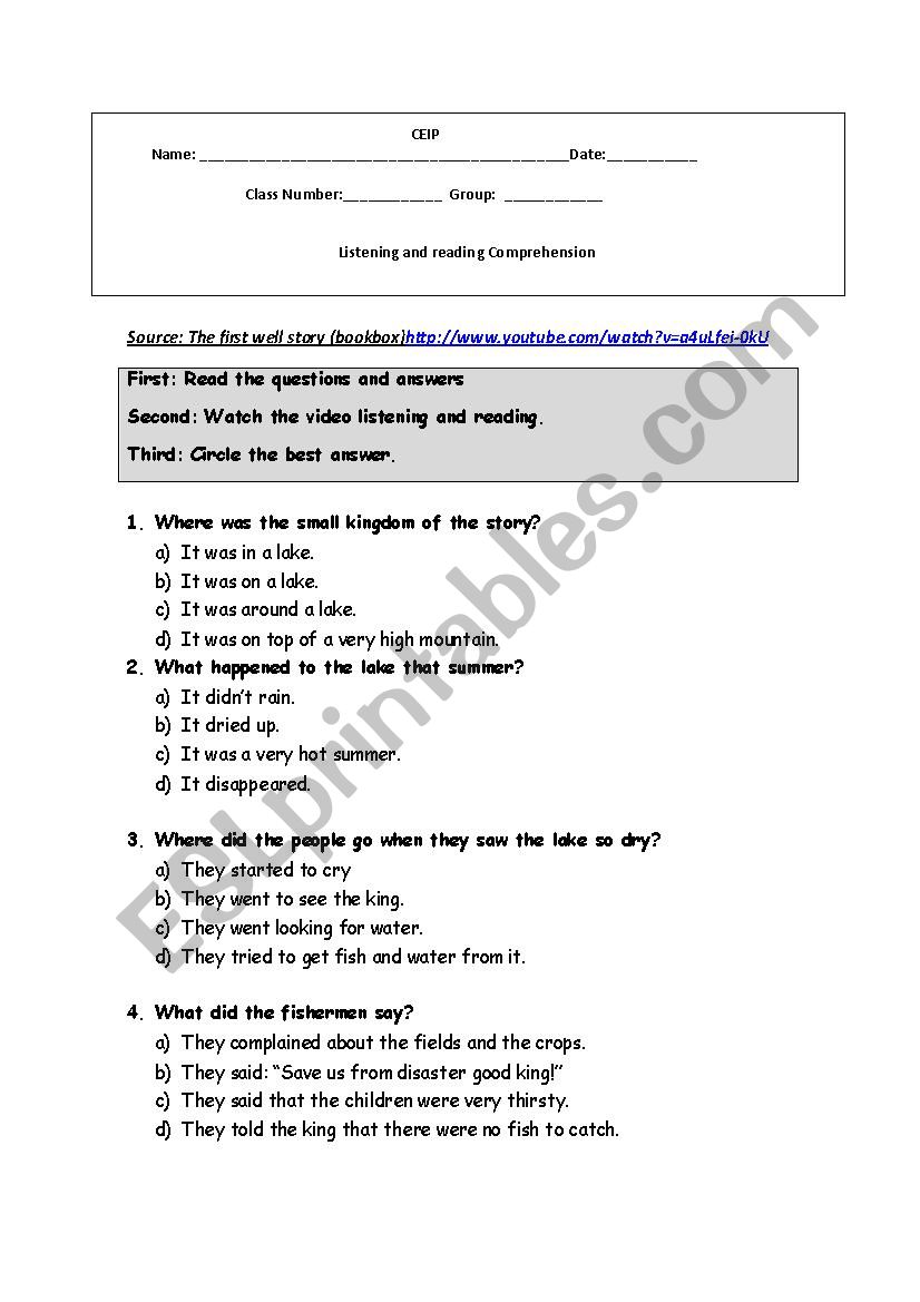 The first well  worksheet