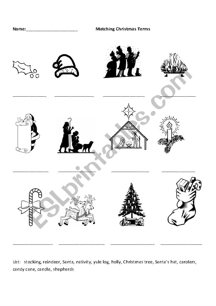 Christmas Terms worksheet