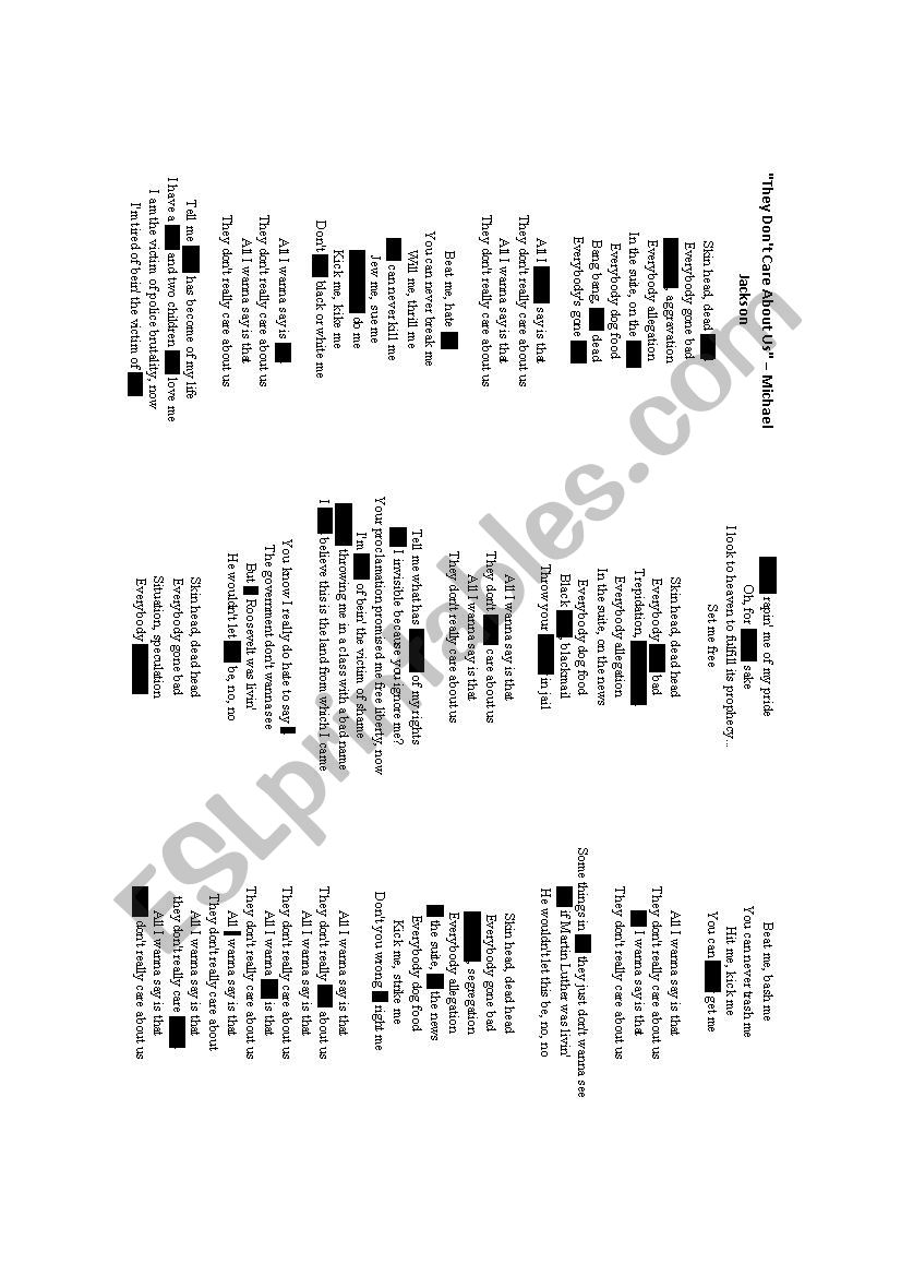 Michael Jackson song Gap Fill worksheet