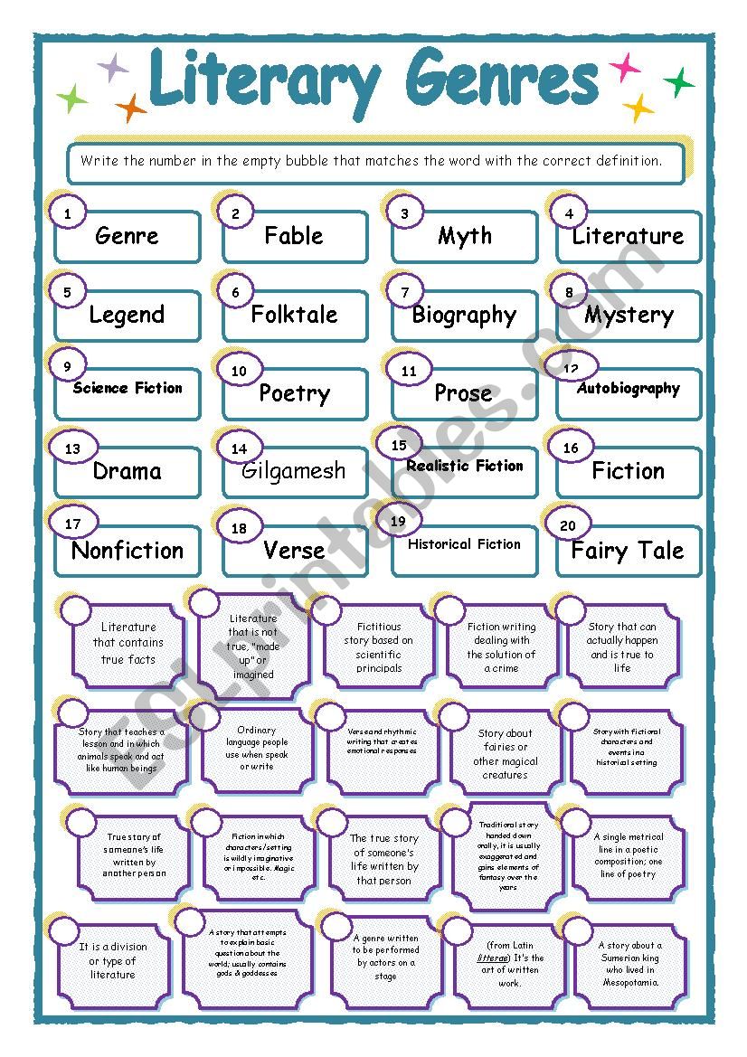 Literary Genres ESL Worksheet By Allop