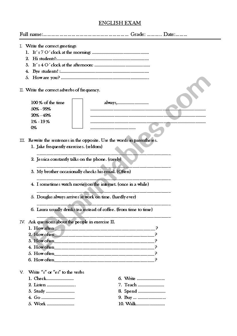 simple present test worksheet