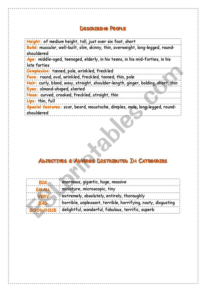 DESCRIBING PEOPLE worksheet