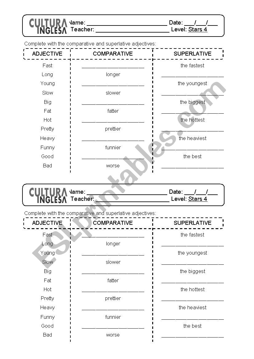 Superlatives review worksheet