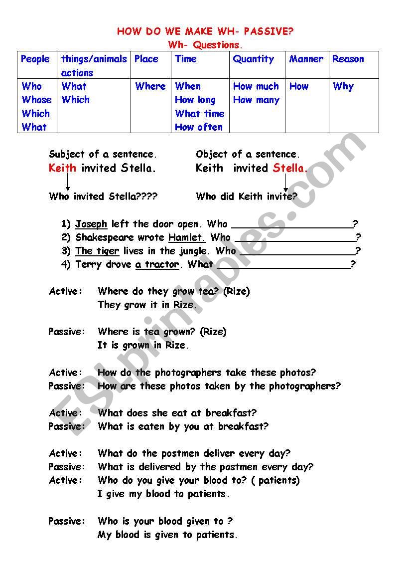 Passive Wh Questions ESL Worksheet By Epack