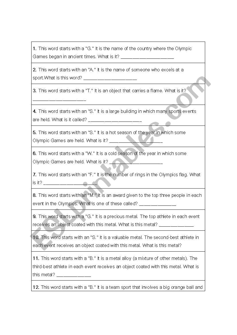 OLYMPIC GAMES worksheet