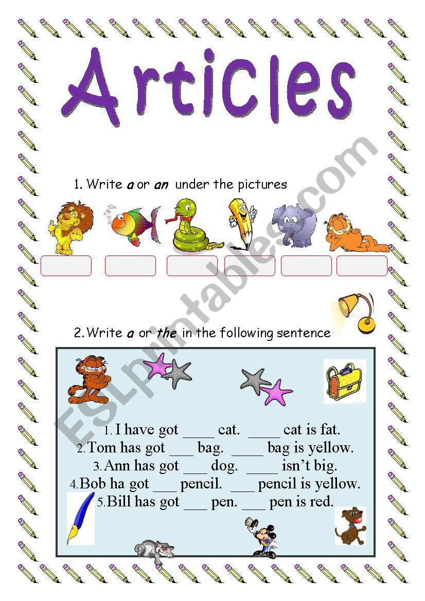 articles worksheet