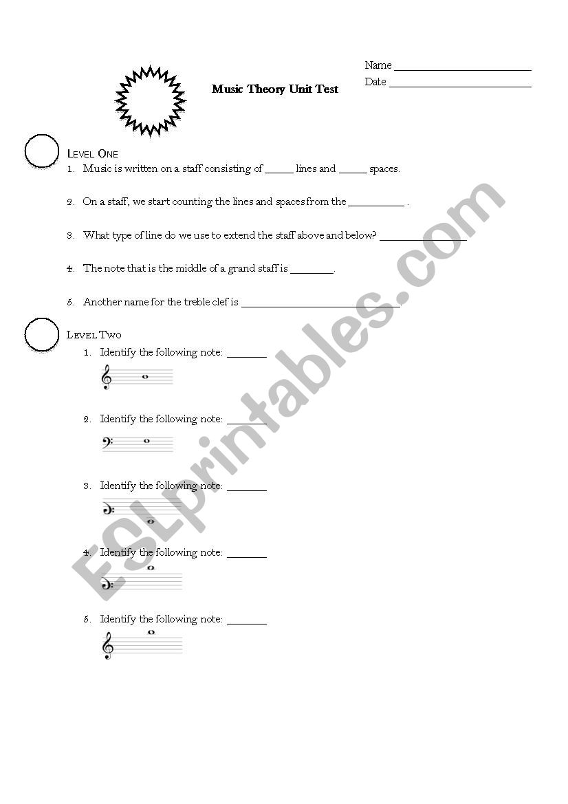 Music Theory worksheet