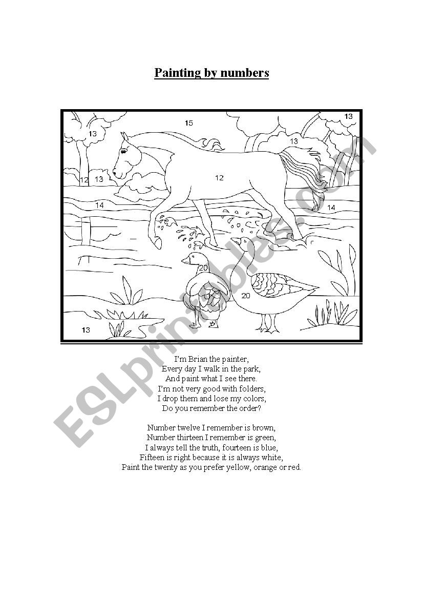 Painting by numbers worksheet