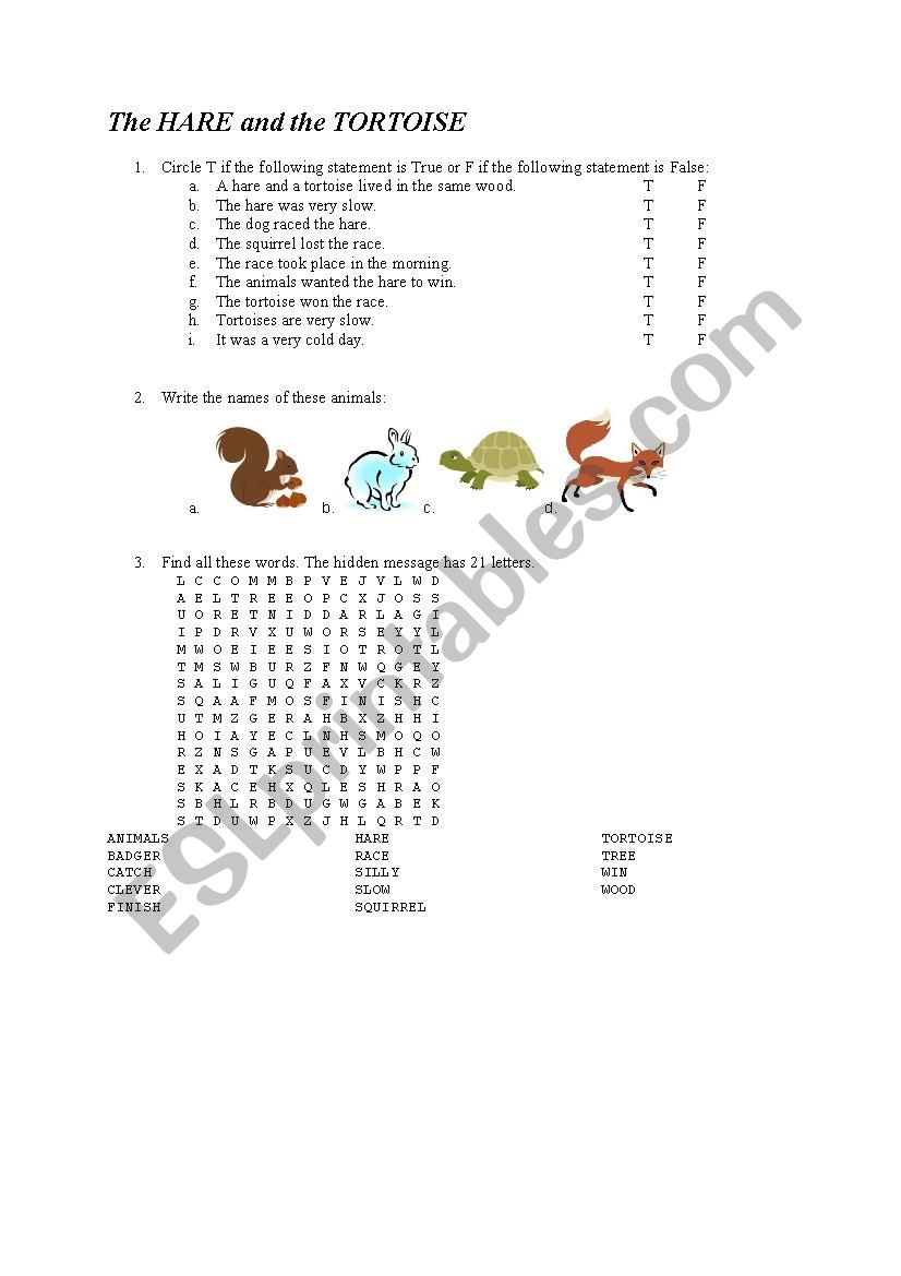 The Hare and the Tortoise worksheet