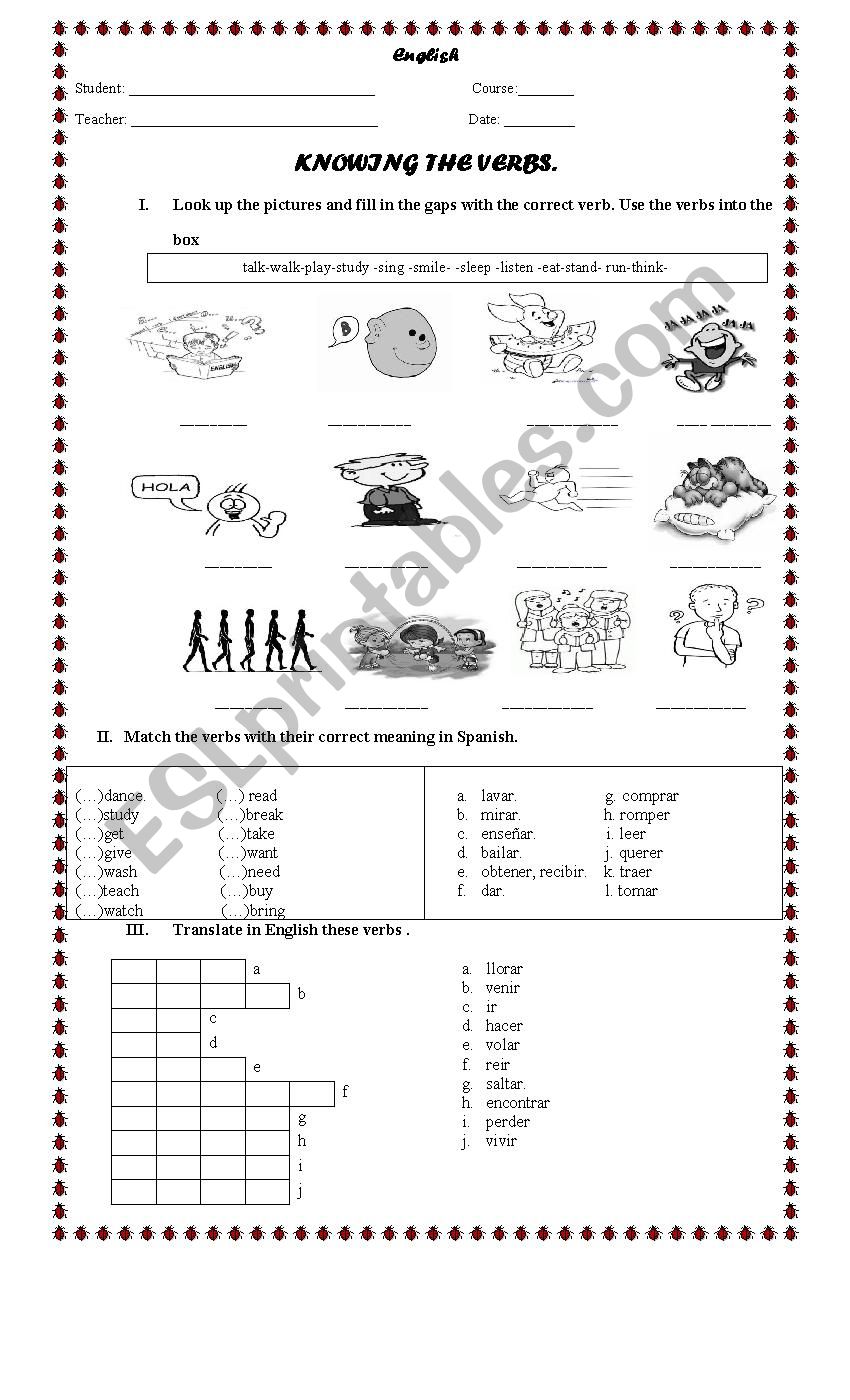 Printable Verbs Worksheets