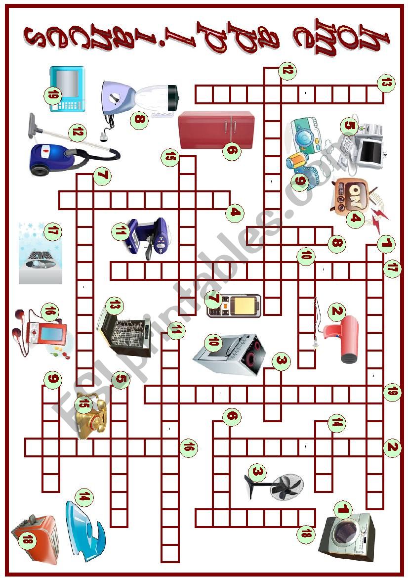 home appliances crossword (key included) ESL worksheet by LILIAAMALIA